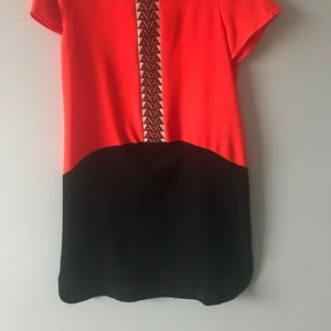 Shift dress . Size small mini dress, black/orange